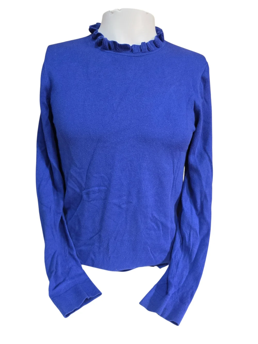 J. Crew Royal Blue Ruffle Mock-Neck Long Sleeve Top